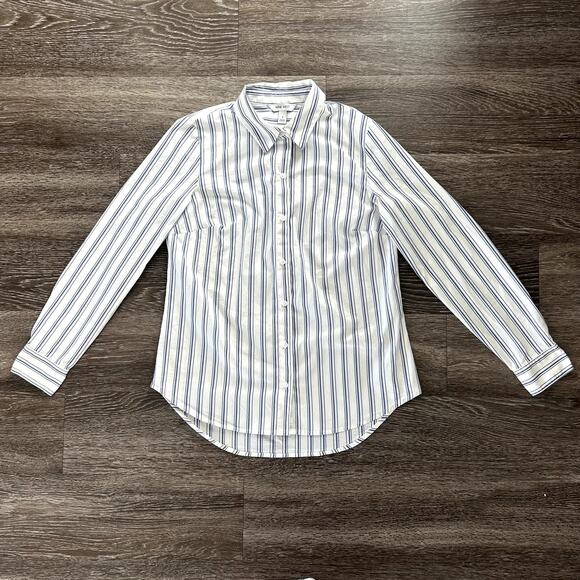 NWOT Nine West Striped Button Down Shirt Small Blue Long Sleeve Classic Work Top - Picture 8 of 12